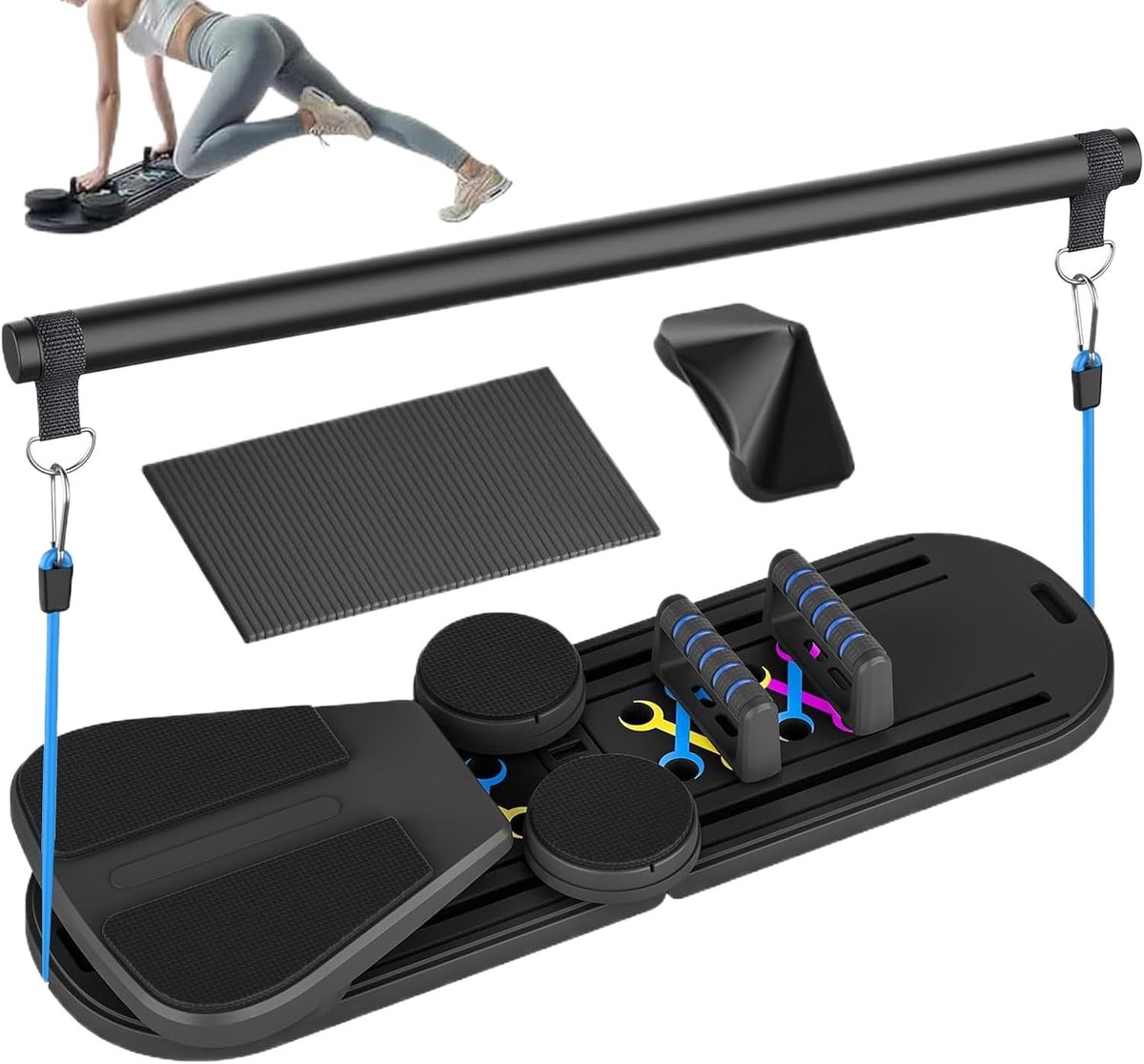 Opvouwbaar Pilatesboard - Fitnessapparaat Core Trainer - Full Body Training - 5-in-1 Multifunctioneel - 98 cm Lengte - Zwart