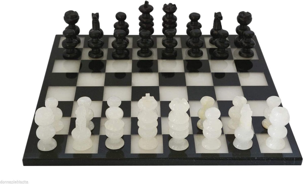 Schaakbord Marmer - Onyx Bord - Strategisch Spel - Handgemaakt Design - 20 cm - Zwart Wit