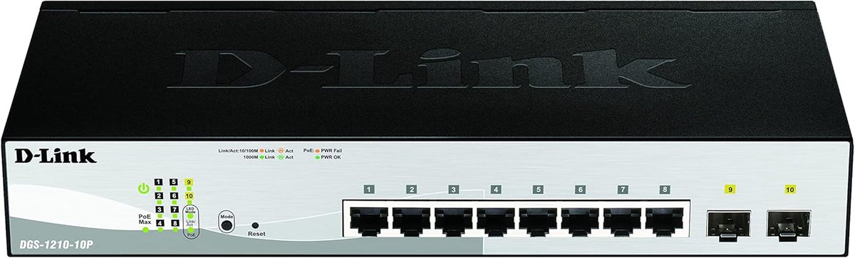 Managed Netwerk Switch - Gigabit Switch - Netwerk Uitbreiding - 10 Poorten PoE - 20 x 15 x 15 cm