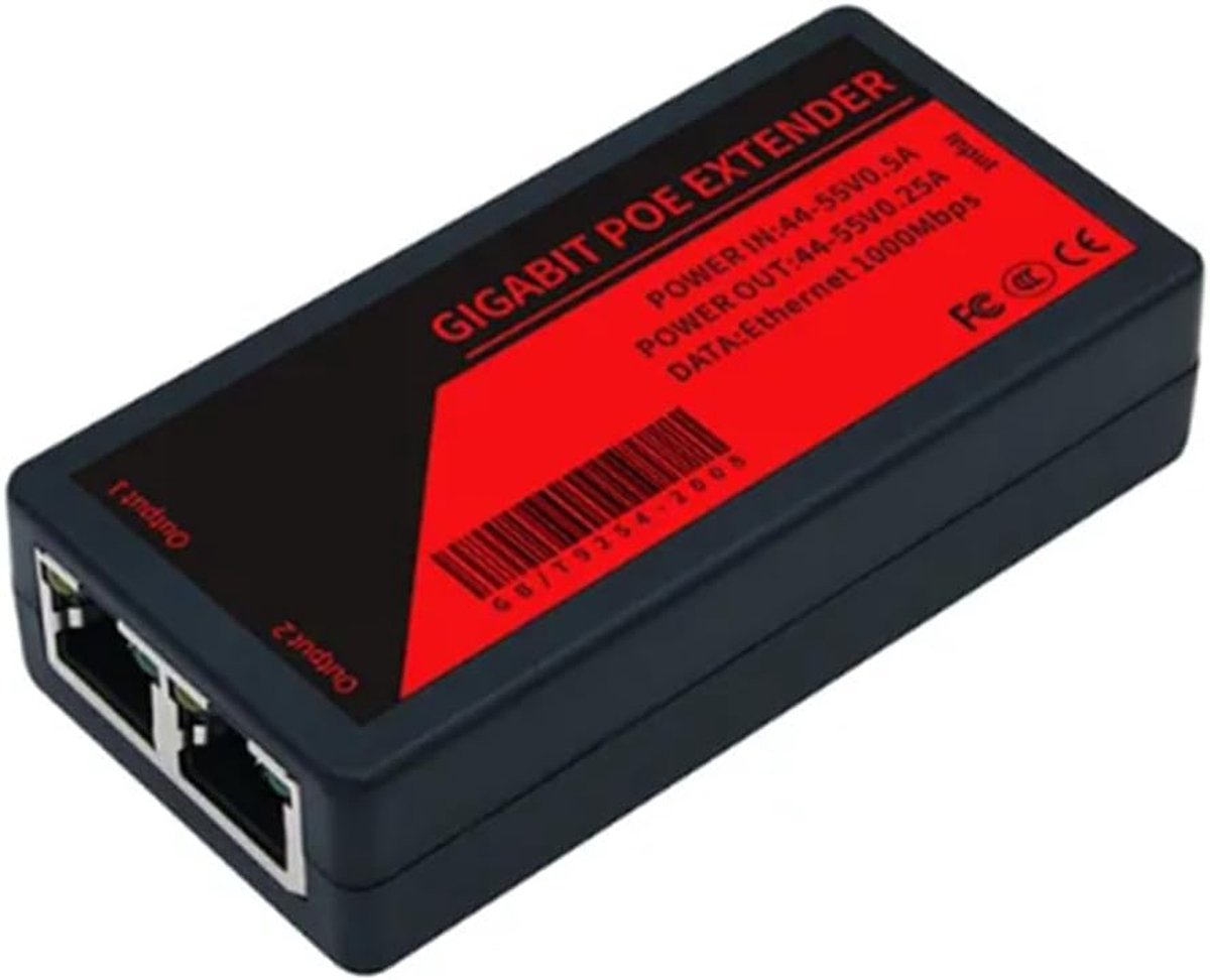 POE Extender - Netwerk Repeater - Camera Netwerk - Twee Poorten Gigabit - 100 Meter - Zwart