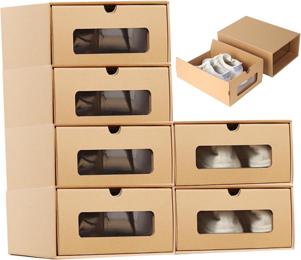 Schoenendozen Karton - Opbergdozen - Schoenen Opbergen - Met Venster - 35x23x13.5cm - Bruin
