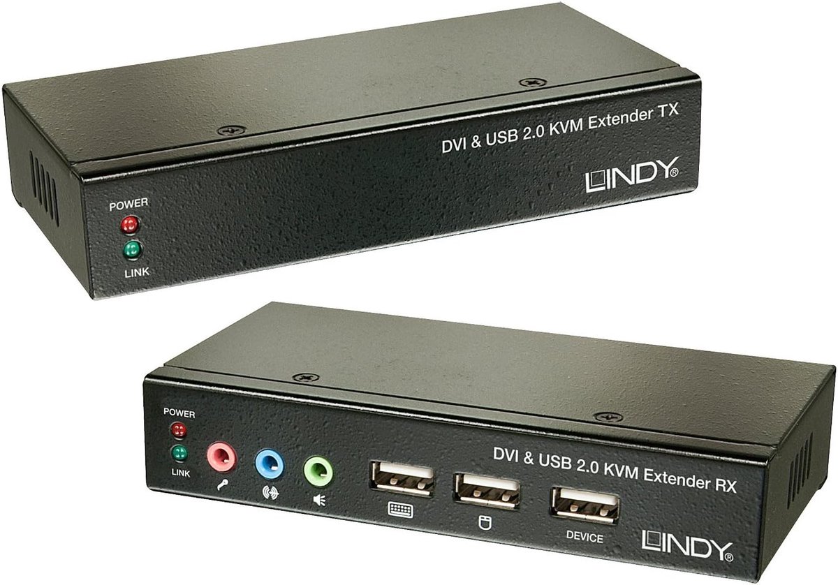 KVM Extender - DVI USB Audio - Afstand Bediening - 50 Meter Bereik - 7x13x1.7 cm - zwart