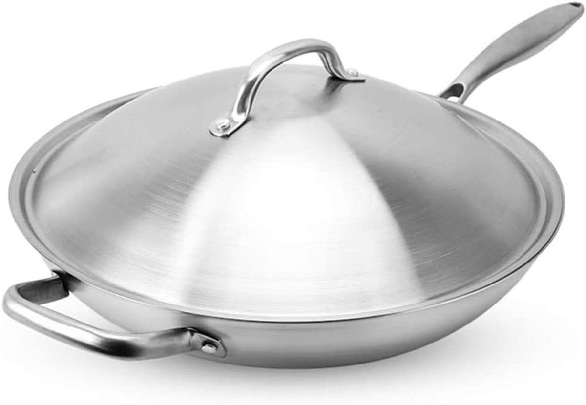 Wokpan met deksel Roerbakpan RVS Snel Koken Krasvast Antiaanbaklaag 36 cm Breed