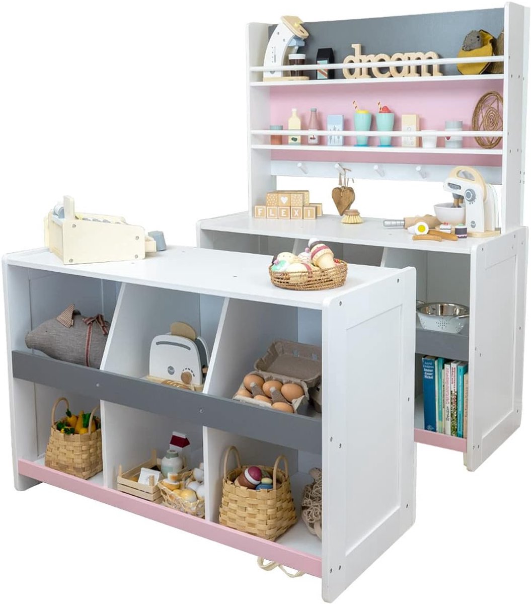 Kinderwinkel van hout - Speelgoedwinkel - Doen alsof spelen - Flexibele indeling - 40 x 90 x 120 cm
