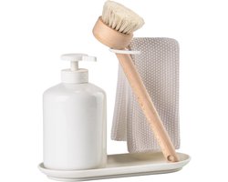 Afwas Set - Keuken Organizer - Dagelijkse Afwas - Compleet Inclusief Dispenser - 20 x 9 x 21 cm - Offwhite