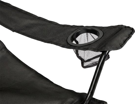 VirtuFit Opvouwbare Camping Stoel met Voetsteun - Strandstoel - Zwart - Inclusief Draagtas, Bekerhouder en Opbergvak — afbeelding 3