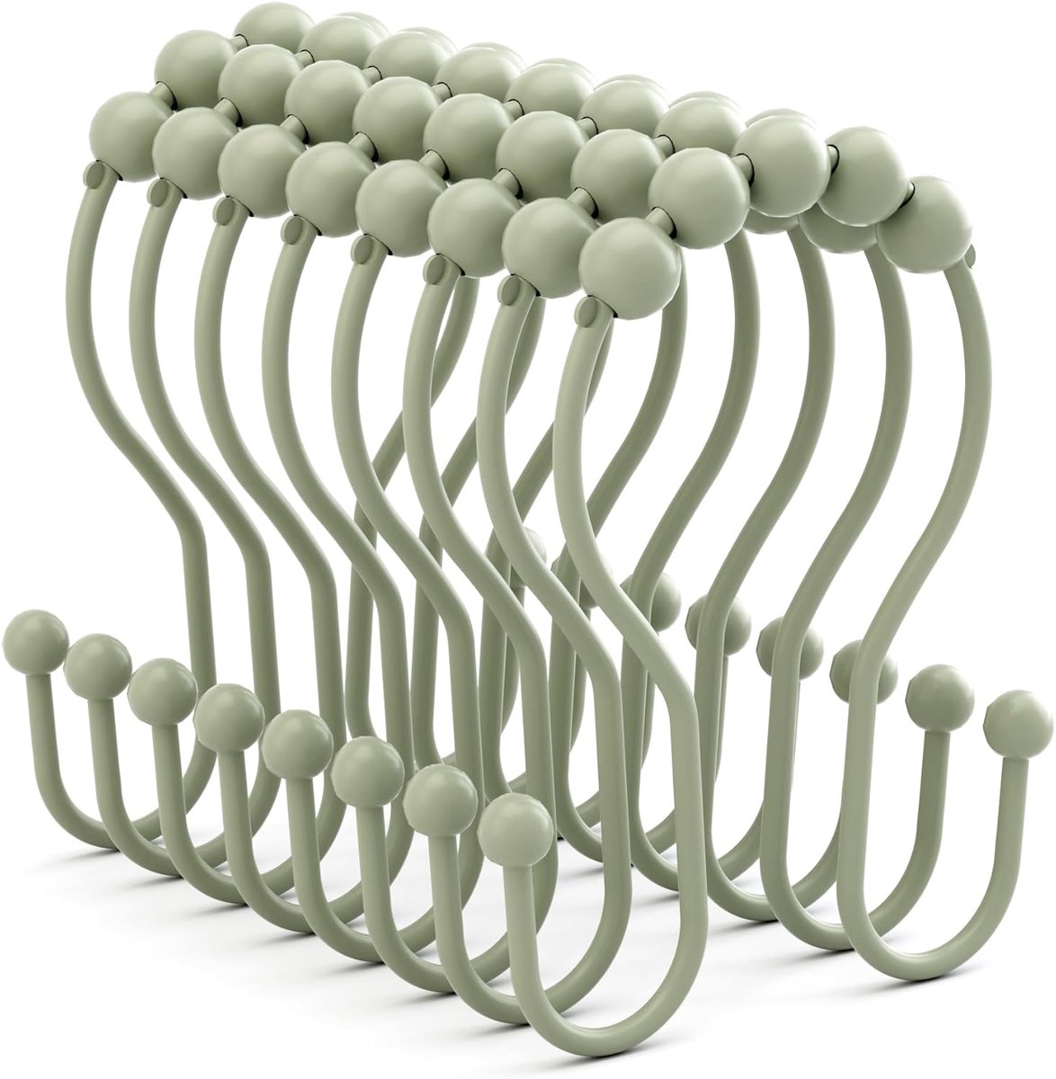Douchegordijn Haken - Badkamer Hangers - Douche Organisatie - Roestbestendig Metaal - 13 Inch Breed - Saliegroen