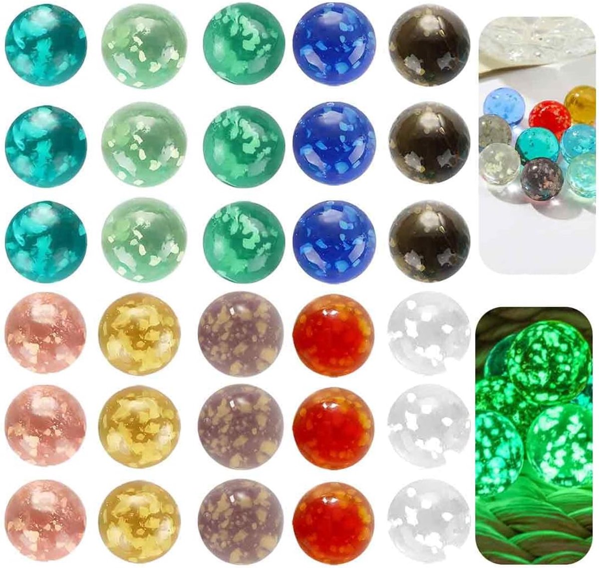 Glazen Knikkers - Speelgoed Ballen - Spelletjes en Decoratie - Oplichtend in Donker - 16 mm - Gekleurd Gestippeld
