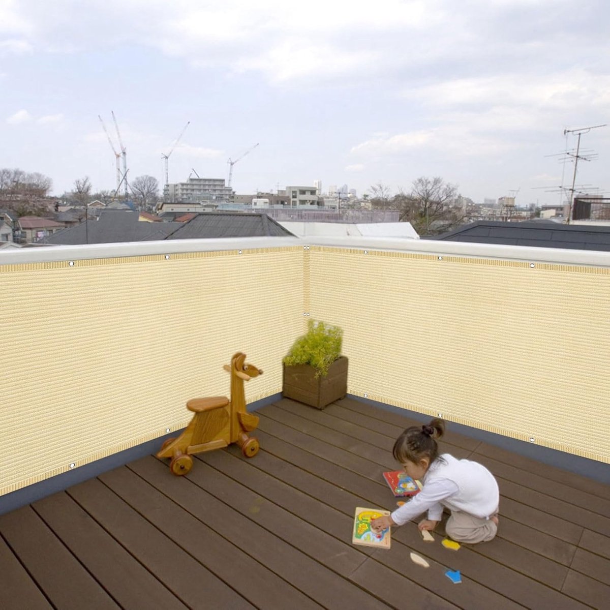 Balkon Privacyscherm - Hekscherm Tuinscherm - Privacy Buiten - 90% Schaduw UV-Bestendig - 135 x 750 cm - Creme