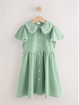 Next - Meisjes - Katoenrijke gingham schooljurk met wijde mouwen - Groen