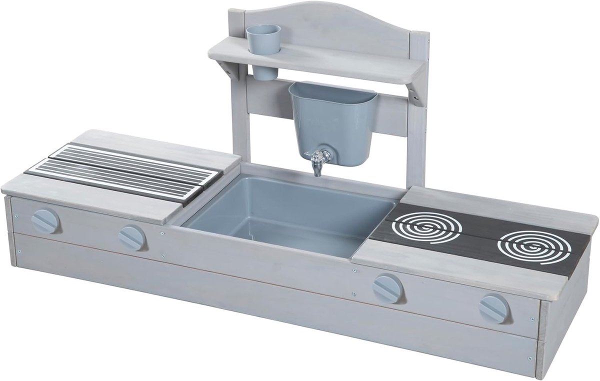 Balkonzandbak Modderkeuken - Compact Speeltoestel - Buiten Spelen - 2-in-1 Functie - 54 x 116 x 37 cm - Grijs