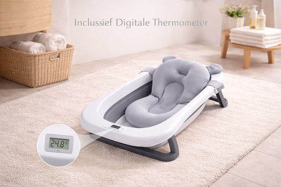 GoudenGracht Baby Bad - Babybad - Babybad met standaard - Opvouwbaar - Digitale Thermometer - Grijs van Merkloos — afbeelding 5