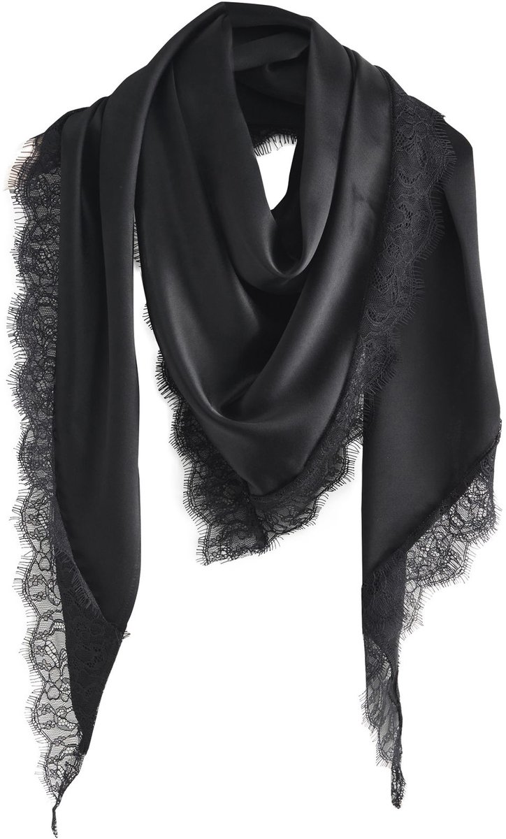 Next - Dames - Lichte driehoeksjaal met kanten rand - Zwart