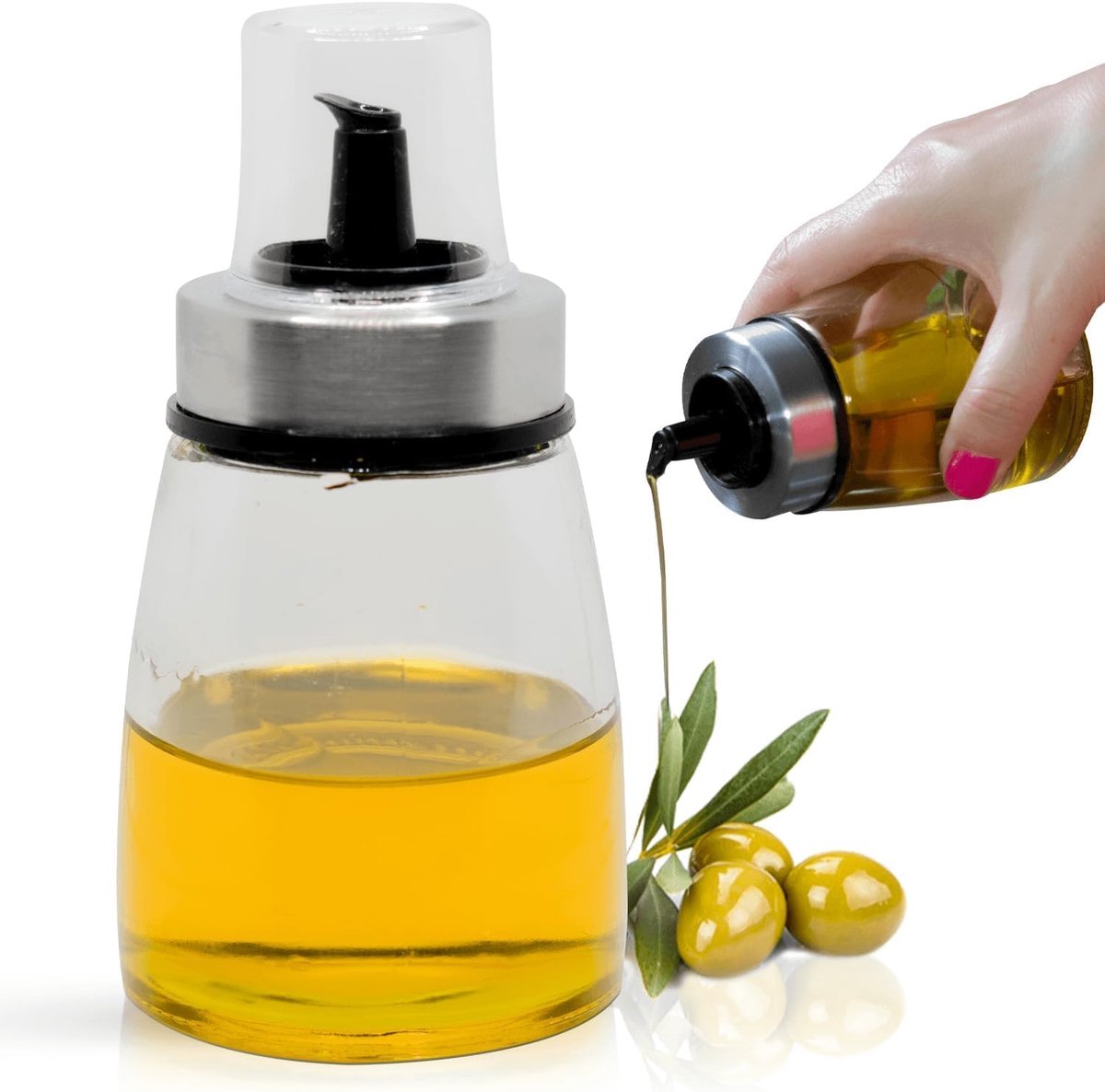 Oliedispenser Glas - Keuken Fles - Koken Doseren - Lekvrij Ontwerp - 200 ml - Transparant