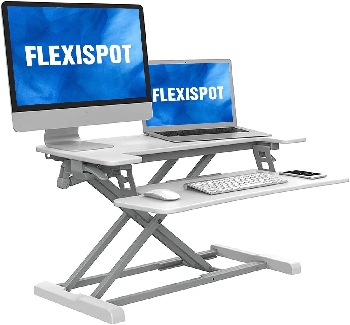Bureau opzetstuk - Zit sta bureau - Thuiswerken - In hoogte verstelbaar - 88 cm breed - Wit