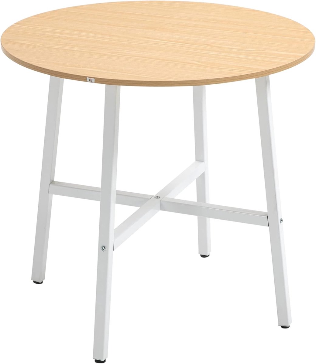 Eettafel - Keukentafel - Dineren met gezin - Afgerond ontwerp - 80x80x76 cm - Natuurlijk hout wit