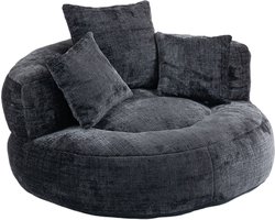 REDOM Zitzakstoel 108x108x52 cm – Hoge Rugleuning & Armleuningen – Comfortabele Loungestoel voor Woonkamer, Slaapkamer en Gaming – Chenille – Zwart