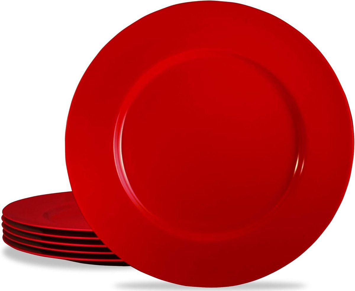 Melamine Dinerborden - Servies Set - Dagelijks Gebruik - Krasbestendig Duurzaam - 6 Stuks - Rood