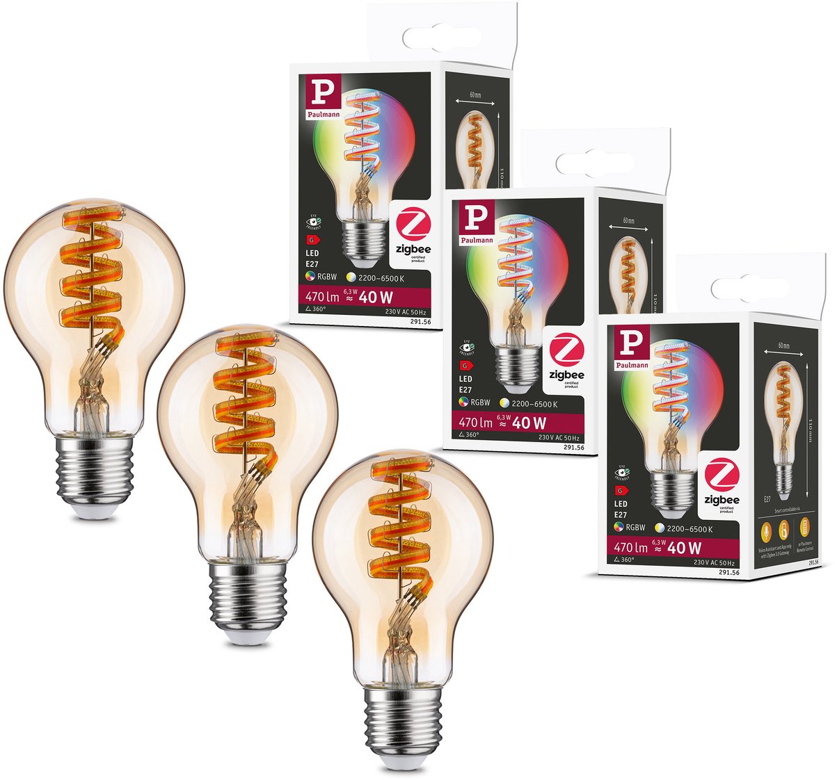Paulmann Set Filament 230 V LED-gloeilamp 5x470lm 5x6,3W RGBW+ dimbaar Goud