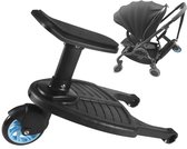 Buggy board met zitting, universele treeplank voor alle kinderwagens, kiddy board met armleuning en rugleuning, 360 graden draaibaar, handwagenplatform voor kinderen van 2-6 jaar, tot 50 kg