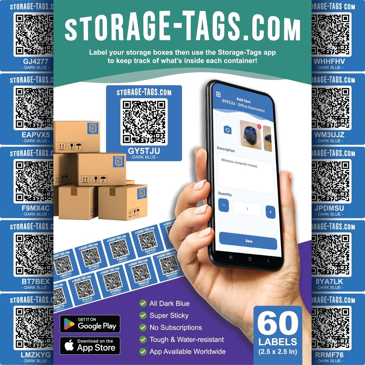 Opslag Tags - Slimme Stickers - Voorraad Beheer - Scanbaar Met App - 60 Stuks - Donkerblauw