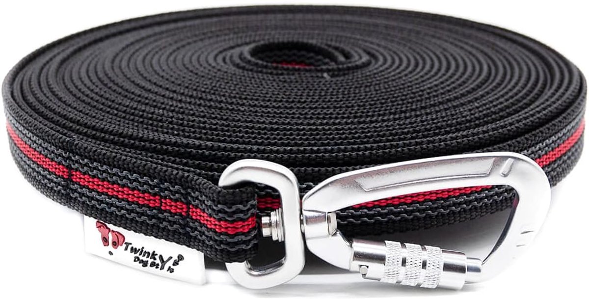 Hondenriem Rubber - Sleeplijn Trainingslijn - Veilige Grip - Duurzaam Polypropyleen - 10 Meter Breedte 20mm - Zwart Rood
