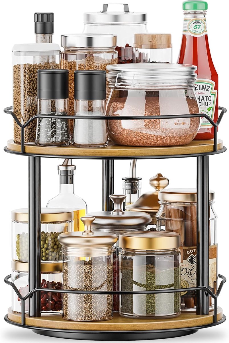 Draaitafel Organizer - Roterende Kruidenrek - Keuken Opbergen - 2 Laags Ontwerp - Bruin