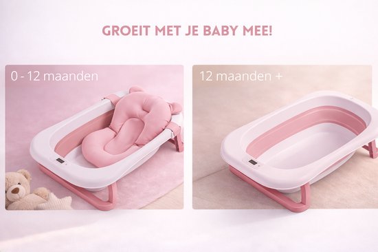 GoudenGracht Baby Bad - Babybad - Babybad met standaard - Opvouwbaar - Digitale Thermometer - Roze
