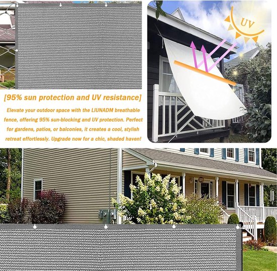 Privacy Balkonscherm 110 X 600 Cm – Grijze Inkijkbescherming, 95% UV-filter, Eenvoudig Te Monteren Zonder Boren