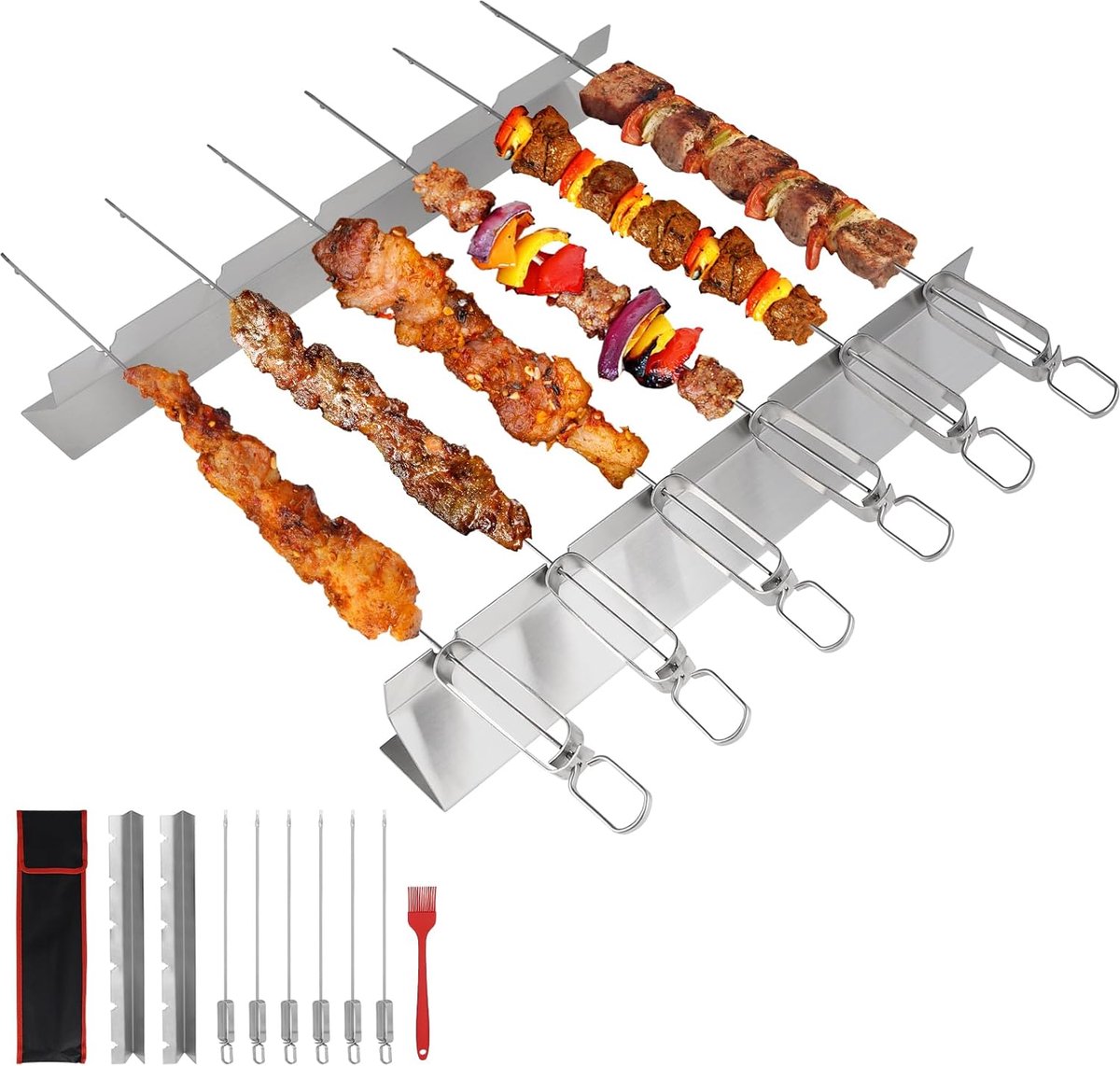 Grillspiesen Set - Barbecue Prikkers - Gelijkmatig Grillen - Met Houder en Tas - 413 cm Lengte