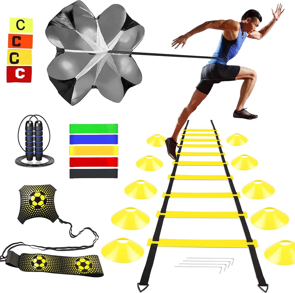 1200x1195.jpg Sport Trainingsset - Behendigheid Ladder - Snelheid Verbeteren - Compleet Materiaal - 12 Sport Ladder - Zwart - Afbeelding 1