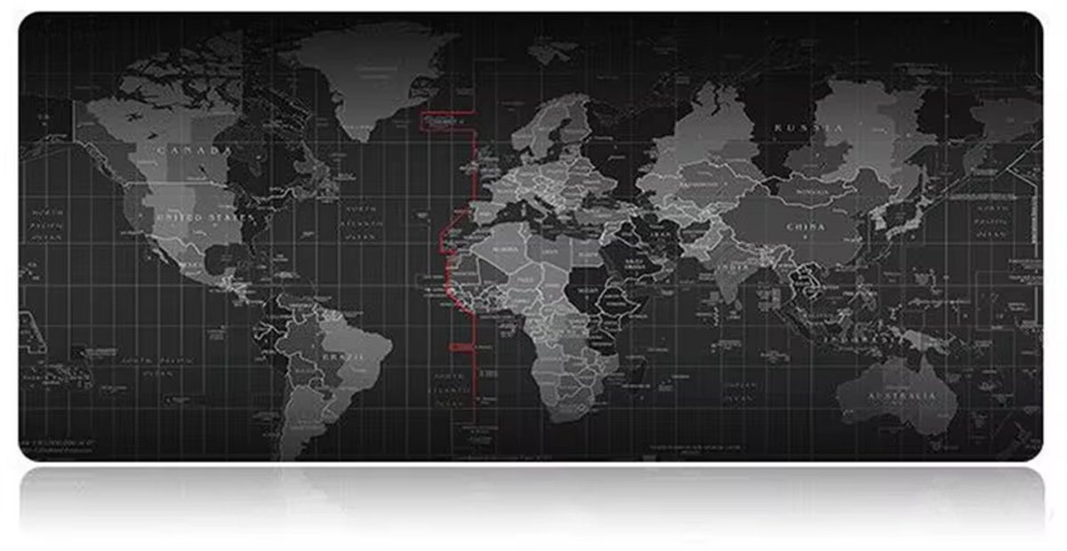 XXL Bureau Onderlegger 80x30 cm – Wereldkaart Design – Antislip Natuurrubber – Waterbestendig – Bureau Mat voor Werk & Gaming – Zwart