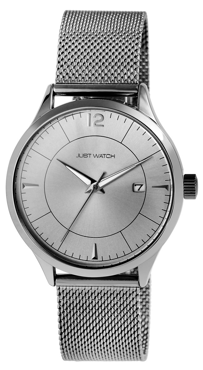 JUST WATCH Herenhorloge van roestvrij staal Phille met Milanese band, Superluminova, datumaanduiding