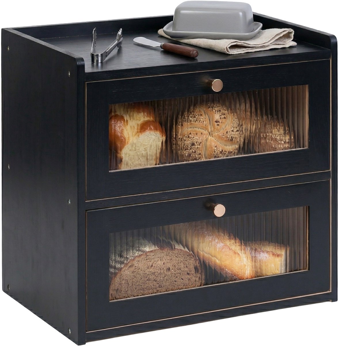 Broodtrommel - 36,5 x 34 x 24 cm - zwart - met deksel