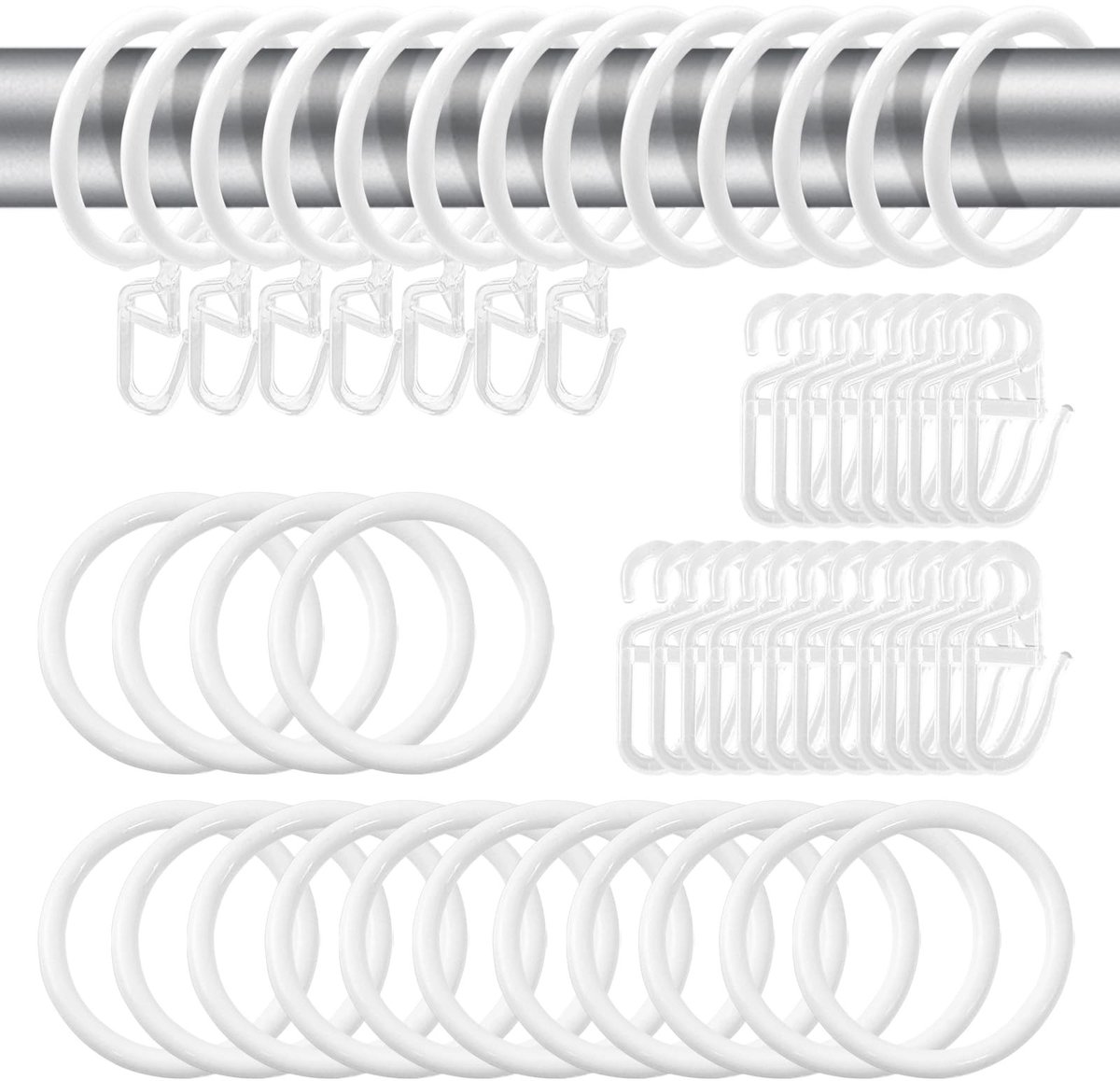 50 Stuks Metaal en Plastic Gordijnringen met Klammen, 30mm Diameter, Geschikt voor Window, Bed en Douche Gordijnen