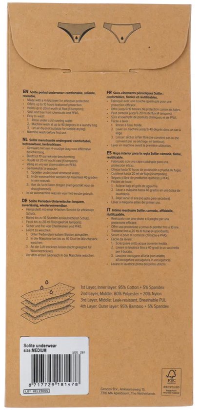 Sous-vêtements menstruels Solite - Slips menstruels - Pantalons menstruels - Sous-vêtements menstruels - Sous-vêtements menstruels - Taille M
