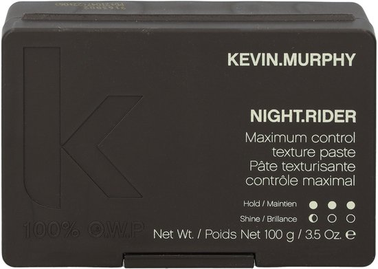 Donkergrijze KEVIN.MURPHY Night.Rider textuurpasta met "K" logo, "100% O.W.P." en productinformatie.