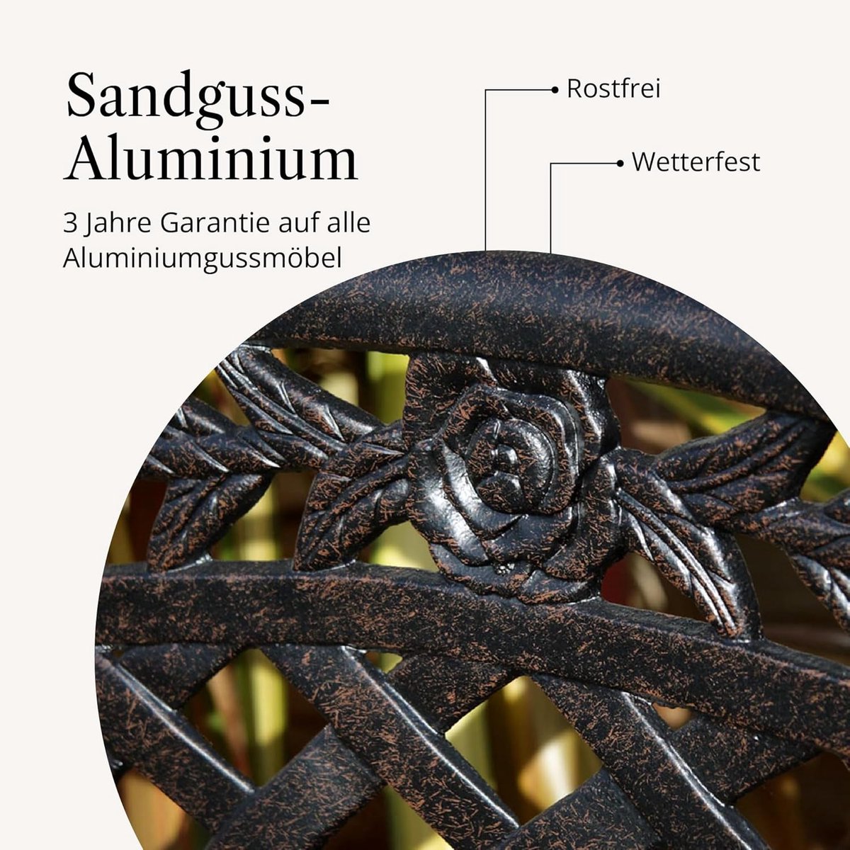 Tuinbank 2-zits 102x55x85 cm – Weerbestendige Aluminium Tuinbank in Antiek Brons – Gegoten Metaal, Onderhoudsvrij & Duurzaam – Laura