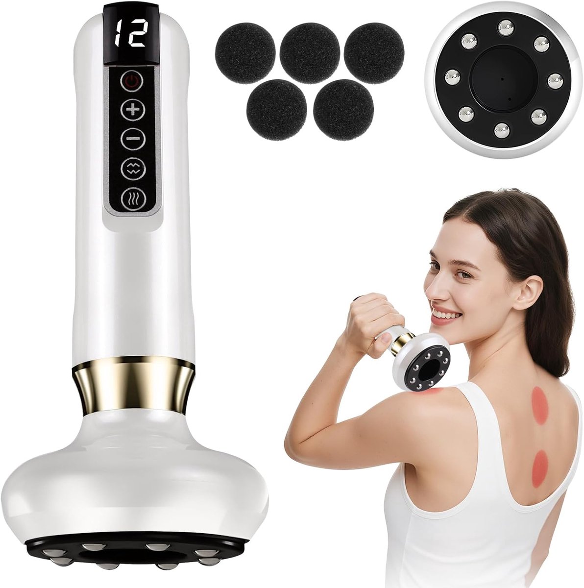 Elektrisch Cuppingapparaat - Anti-Cellulite Vacuümmassage - 12 Standen Verstelbaar Elektrisch Guasha - voor Buik, Taille, Armen, Benen - Wit - 1 Stuk