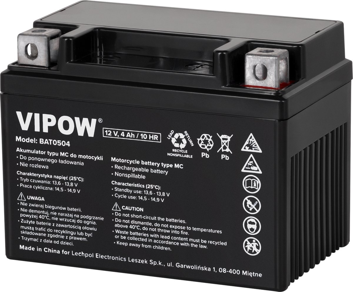 VIPOW MC Serie - Accumulator - 12V - 4Ah - 45A Startstroom