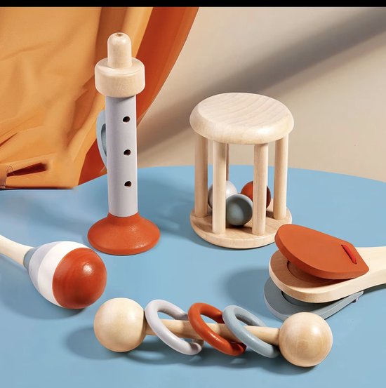 Houten Baby Muziekinstrumenten Set - 5 Stuks - Montessori Speelgoed - 6+ Maanden van Merkloos — afbeelding 4