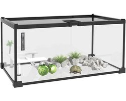 PawHut Schildpaddentank - Glas - 50x30x25cm - Zwart