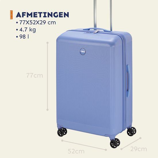 Princess Traveller Oceans – Grote Reiskoffer – Cornflower Blue – TSA-Slot – 98L koffer – 77x52x29 cm – GRS gecertificeerd