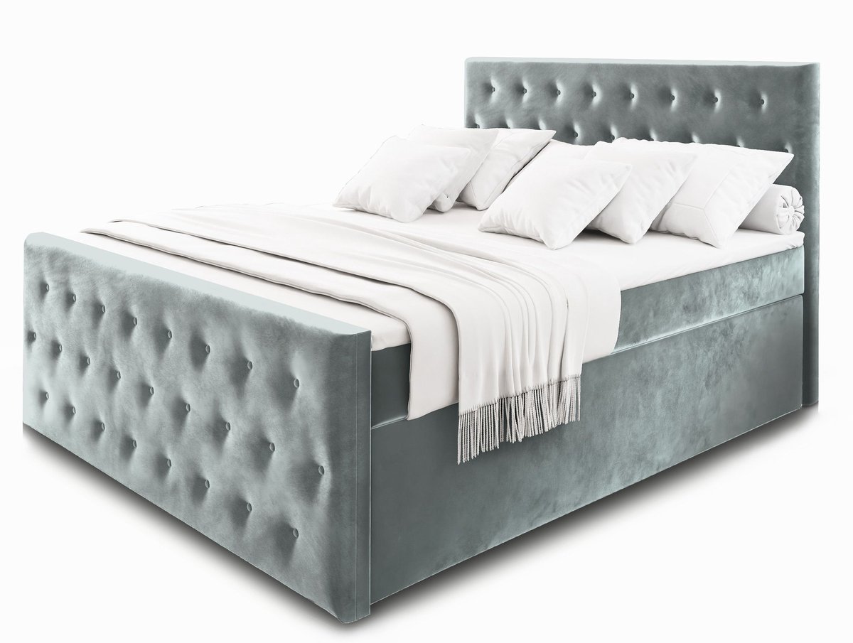 Boxspring FONDI 160x200 cm met matras en topper, bedkasten - Lichtgrijs