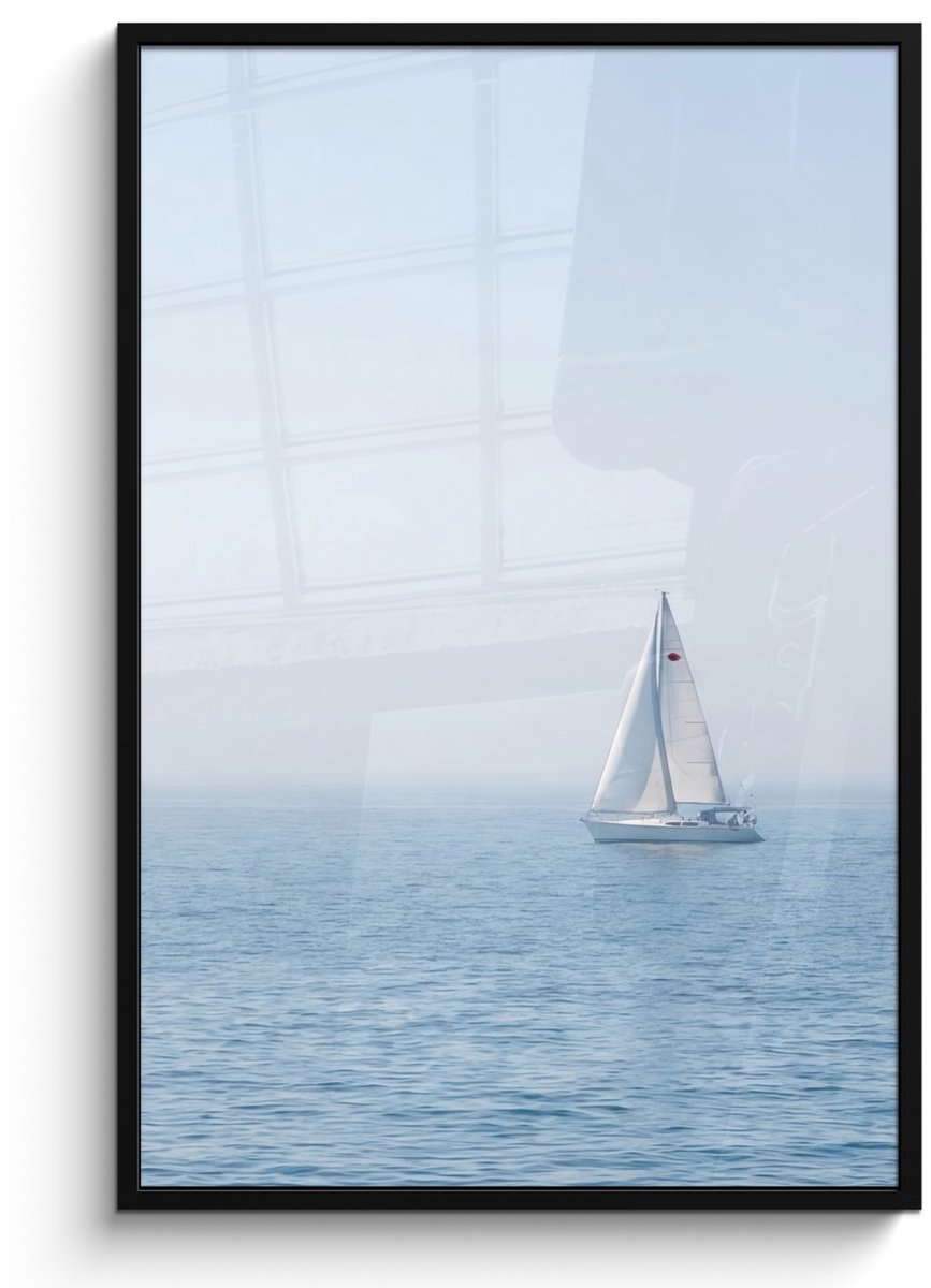FrameYourWall Poster in lijst - Fotolijst 80x120 cm - Posters - Horizon - Zeilboot - Zee - Posterlijst zwart - Decoratie - Wanddecoratie woonkamer - Muurdecoratie slaapkamer
