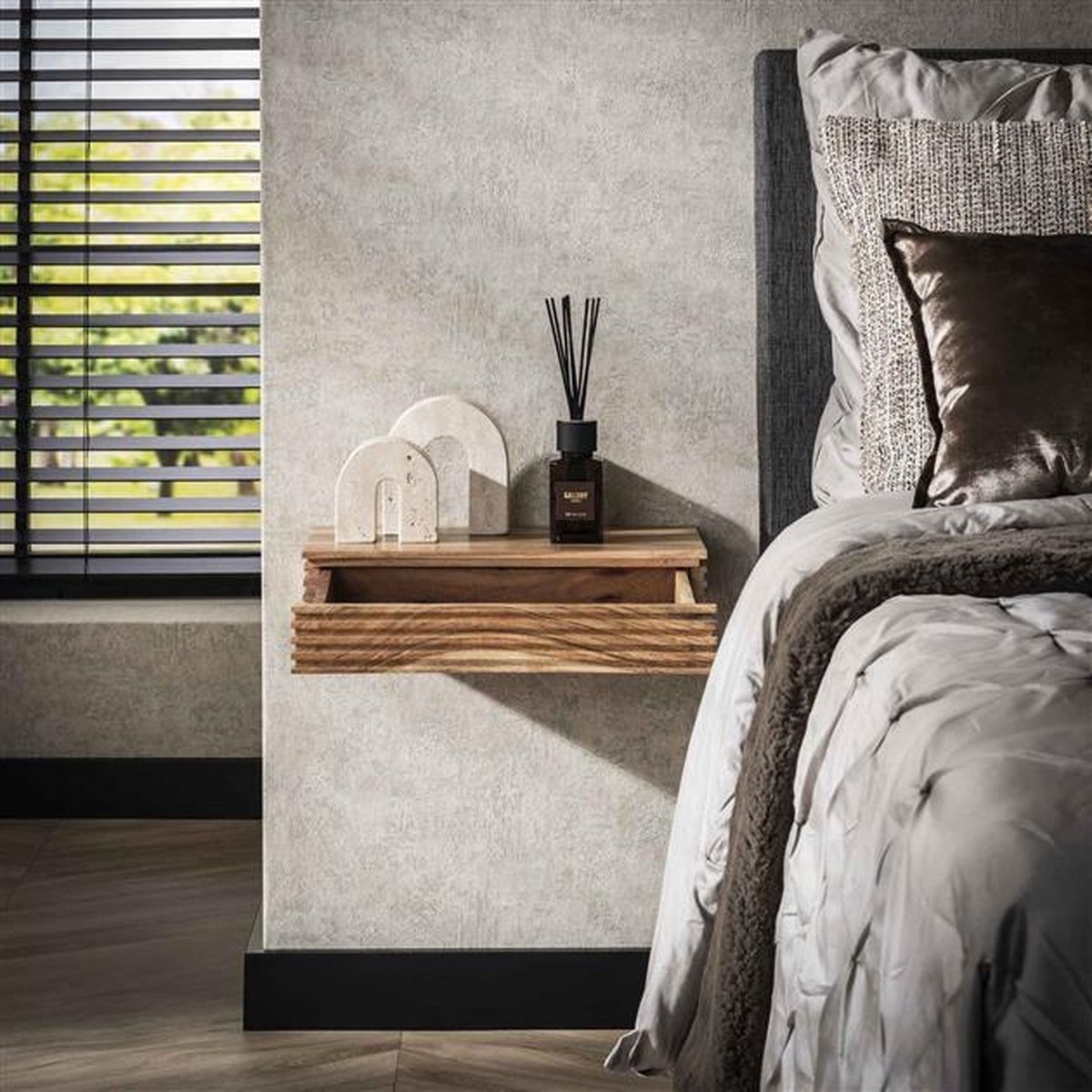 Nachtkastje Layer L Massief Acacia Naturel 40 x 25 x 8 cm Set van 2