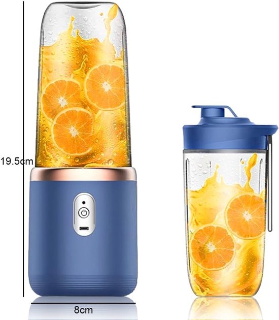 Draagbare blender - smoothie blender to go voor shakes en vers fruit - 500 ml, USB oplaadbaar - blauw - 19,5 x 8,5 x 8,5 cm - ABS voor thuis, werk en onderweg van Merkloos — afbeelding 4