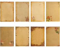 Vintage briefpapier set - Antiek kraftpapier voor schrijven en printen - 16 stuks in 8 stijlen
