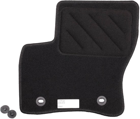 Tapis de sol noir pour Ford Kuga (2008-2012) avec deux œillets de fixation et des côtes.