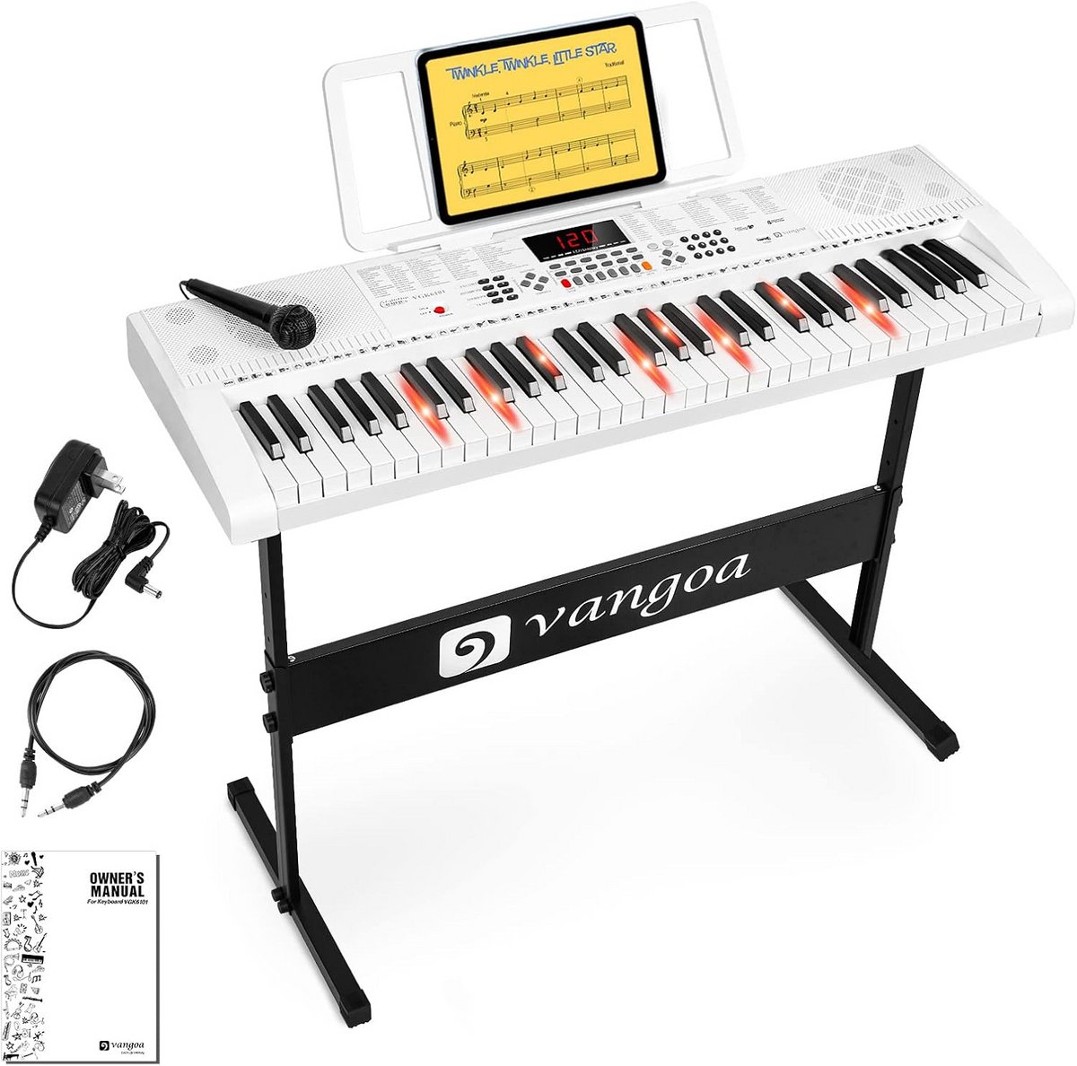 Elektronisch Piano Keyboard met Verlichte Toetsen, Standaard en Microfoon - 61 Full Size Toetsen